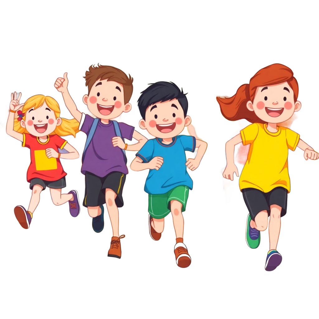 Happy elementary school children running during a fun run event